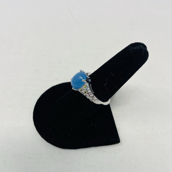 Karis Size 9 Burmese Blue Jade Simulated Peridot Platinum Bond Brass Ring 5032 - Picture 2 of 6